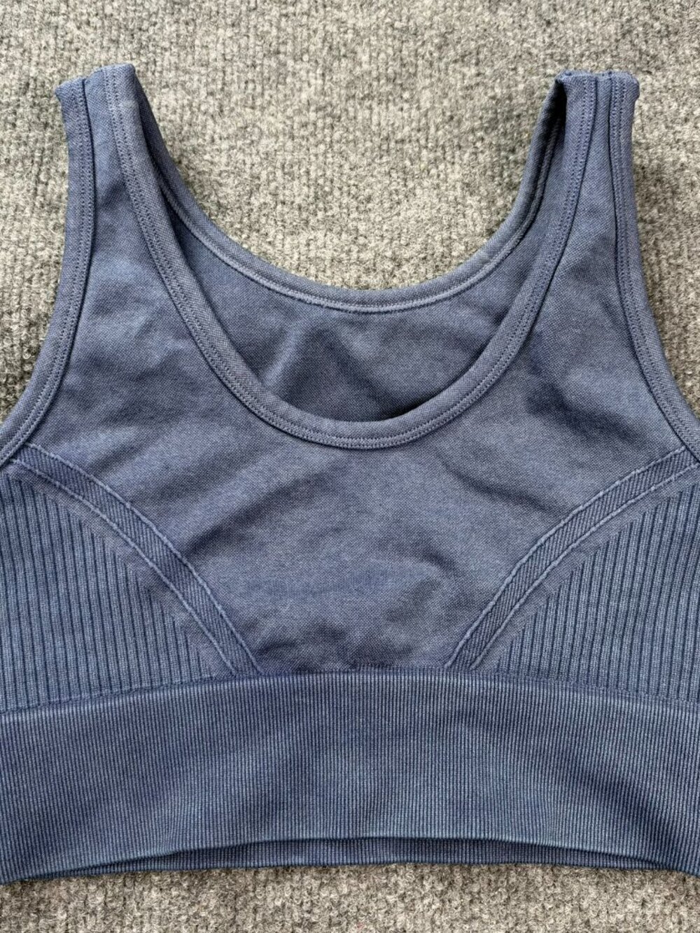 Pro-Fit Seamless Crop Sports Bra Womens M Slate Blue Ribbed Knit Athletic Top